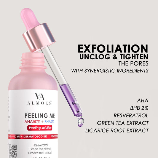 ALMOES PEELING ME, Licorice Root,50% AHA 2% BHB, Resveratrol