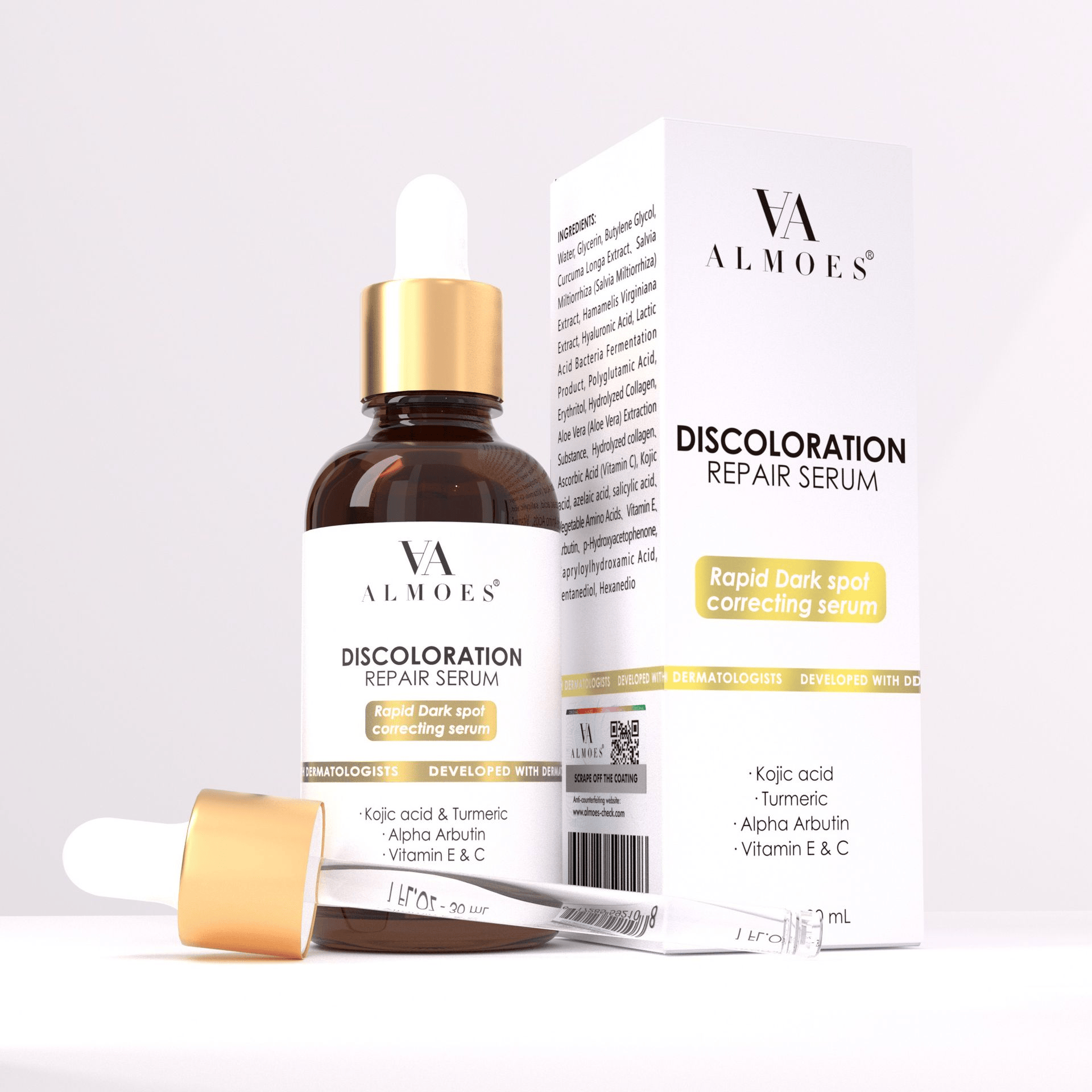 ALMOES ORGANIC Kojic Acid Serum with Vitamin C & Turmeric |Discoloration Repair Serum