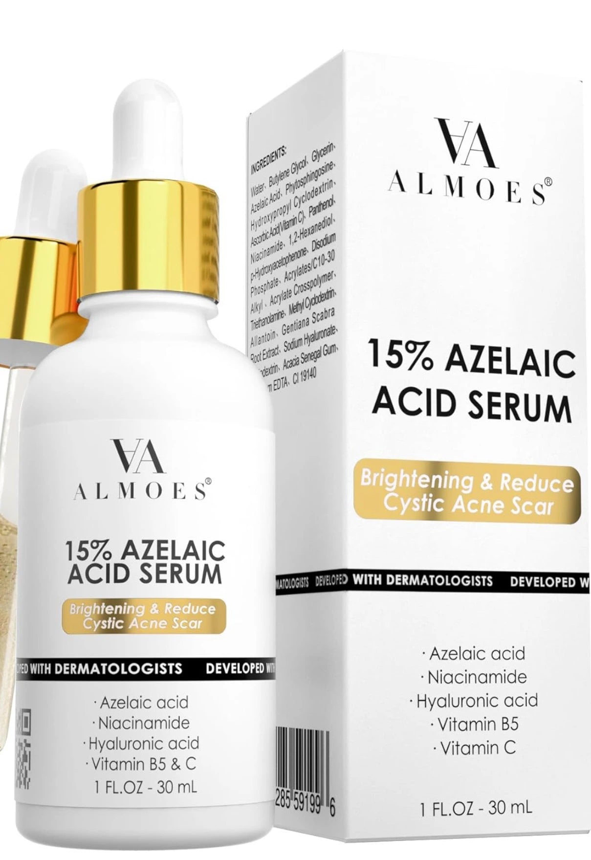 ALMOES AZELAIC ACID 15% SKIN SERUM,BRIGHTENING,NICINAMDE,VIT B3,B5