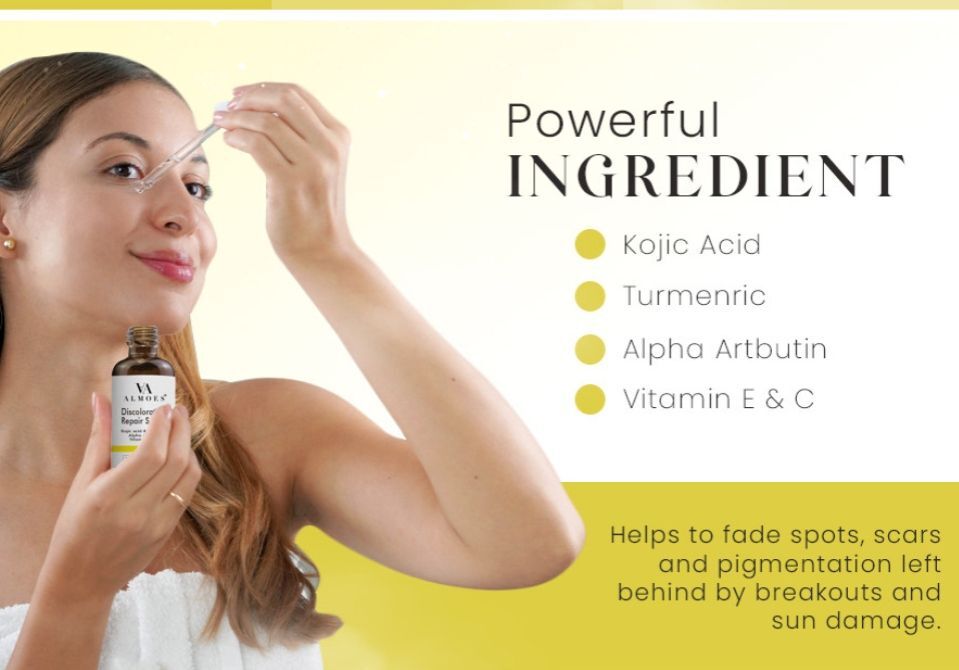 ALMOES ORGANIC Kojic Acid Serum with Vitamin C & Turmeric |Discoloration Repair Serum